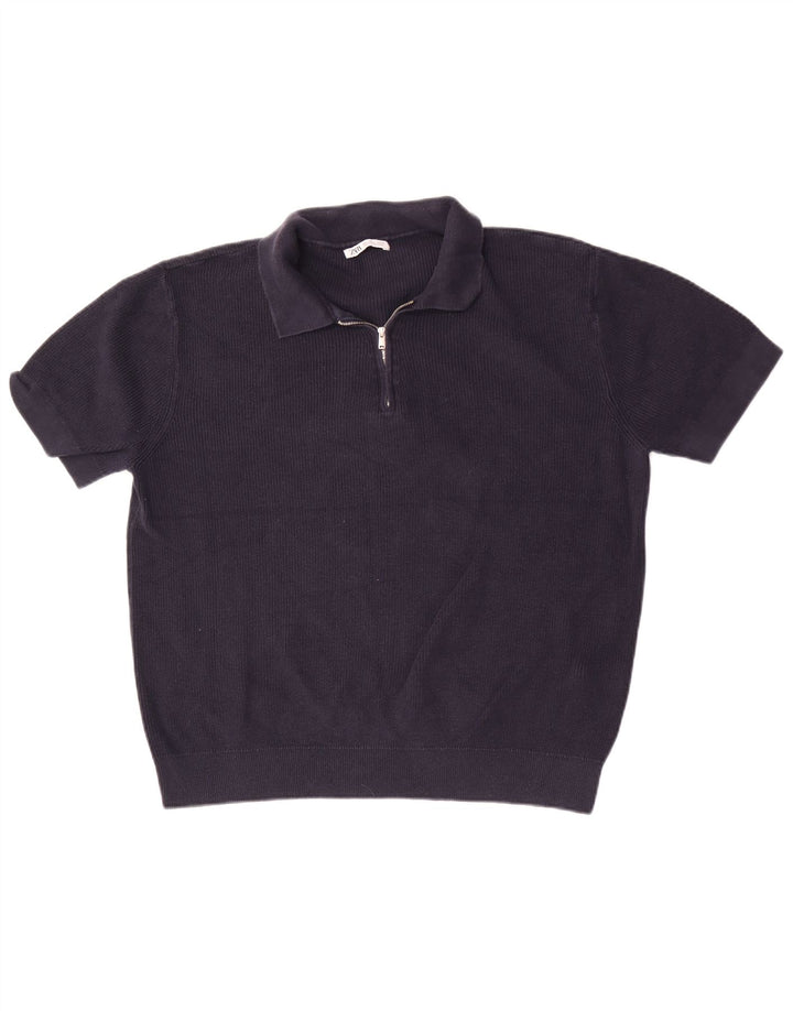 Zara Hombre Polo Polo Grande Azul Marino Algodón