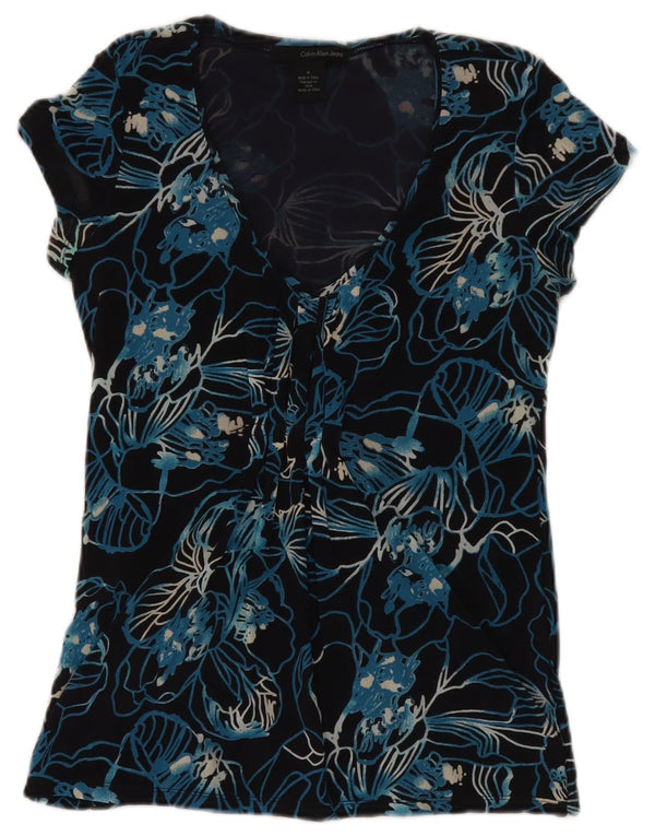 Calvin Klein Jeans Blusa para mujer Top Reino Unido 12 Medio Azul Marino Floral