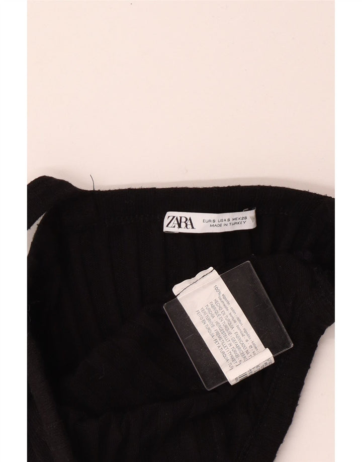 Zara Mujer Crop Top Reino Unido 8 Pequeño Algodón Negro