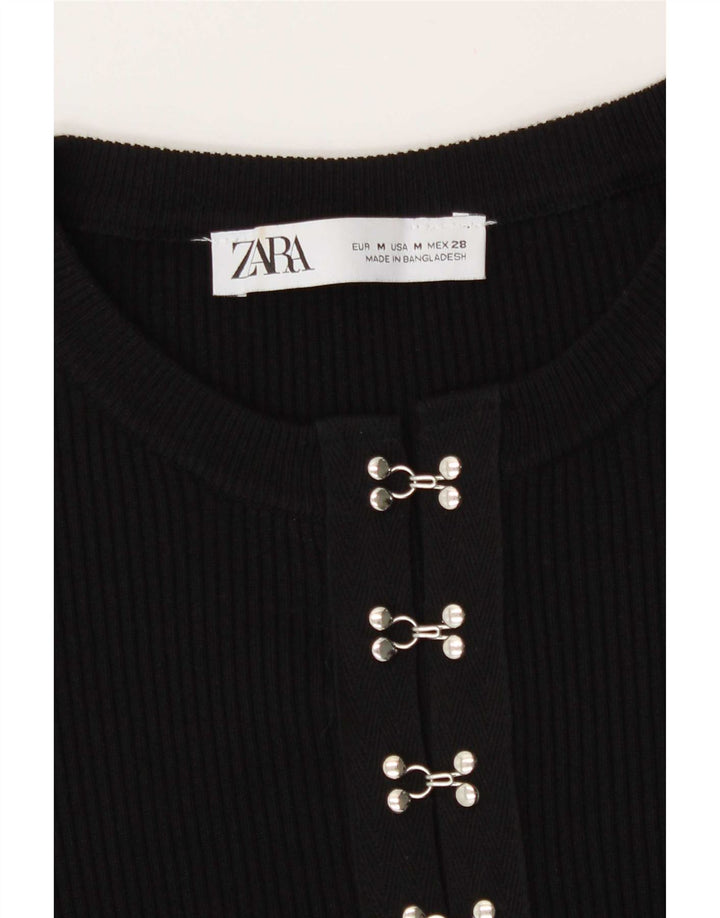 Zara Mujer Cárdigan De Manga Larga Top UK 42 Medium Negro