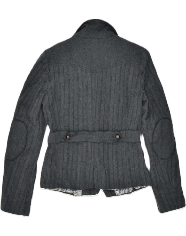 STEFANEL Womens 3 Button Blazer Jacket UK 8 Small Grey Striped Cotton | Vintage Stefanel | Thrift | Second-Hand Stefanel | Used Clothing | Messina Hembry 