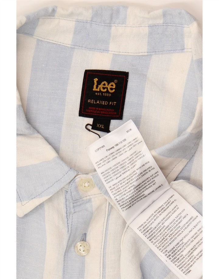 LEE Camisa de manga corta para hombre, ajuste relajado, 2XL, lino a rayas azules