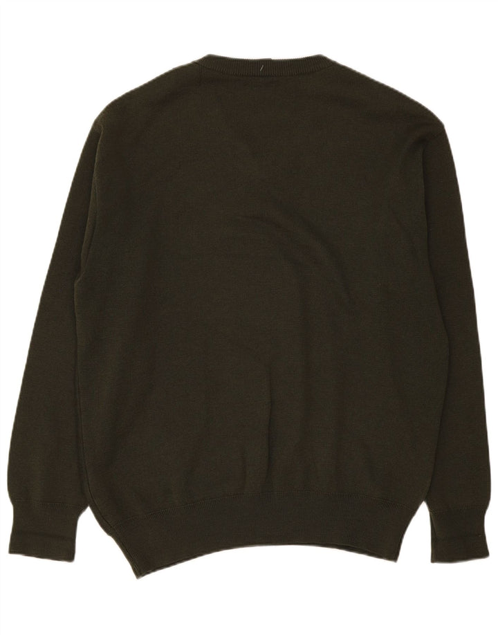 Gabicci Jersey con cuello en V para hombre de lana a rayas caqui grande