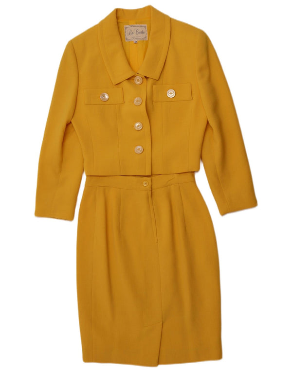 VINTAGE Mujer 4 Botones 2 Piezas Falda Set IT 44 Medio W26 Lana Amarilla