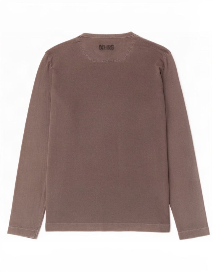 Diesel Mens Graphic Top Manga Larga Grande Gris Algodón