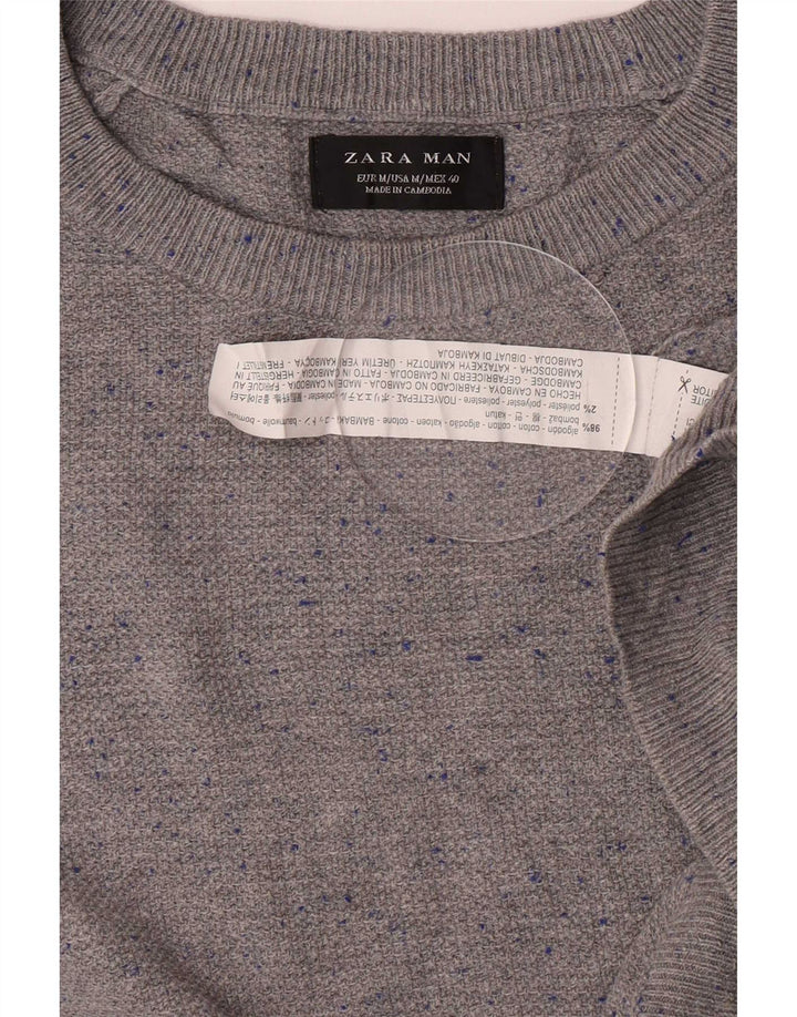Zara Hombre Jersey Con Cuello Barco De Algodón Moteado Gris Medio