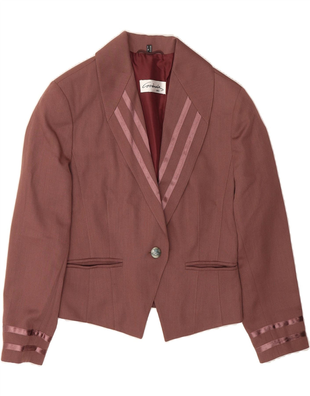 VINTAGE Womens 1 Button 3/4 Sleeve Blazer Jacket UK 10 Small Brown Vintage Vintage and Second-Hand Vintage from Messina Hembry 