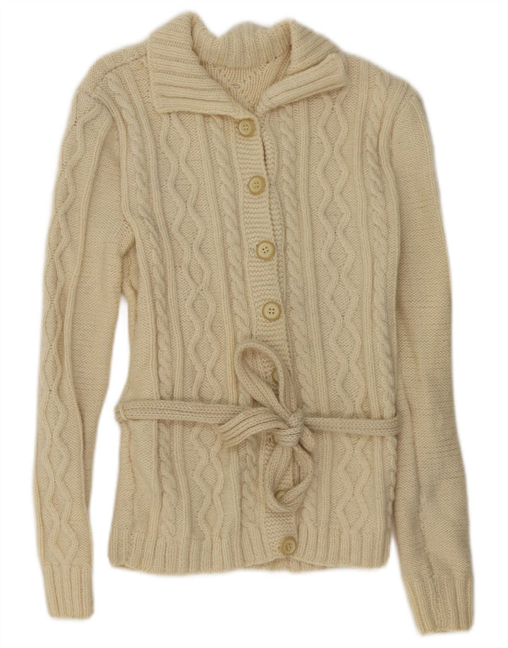 Vintage mujer Cardigan suéter Reino Unido 14 Medio Beige