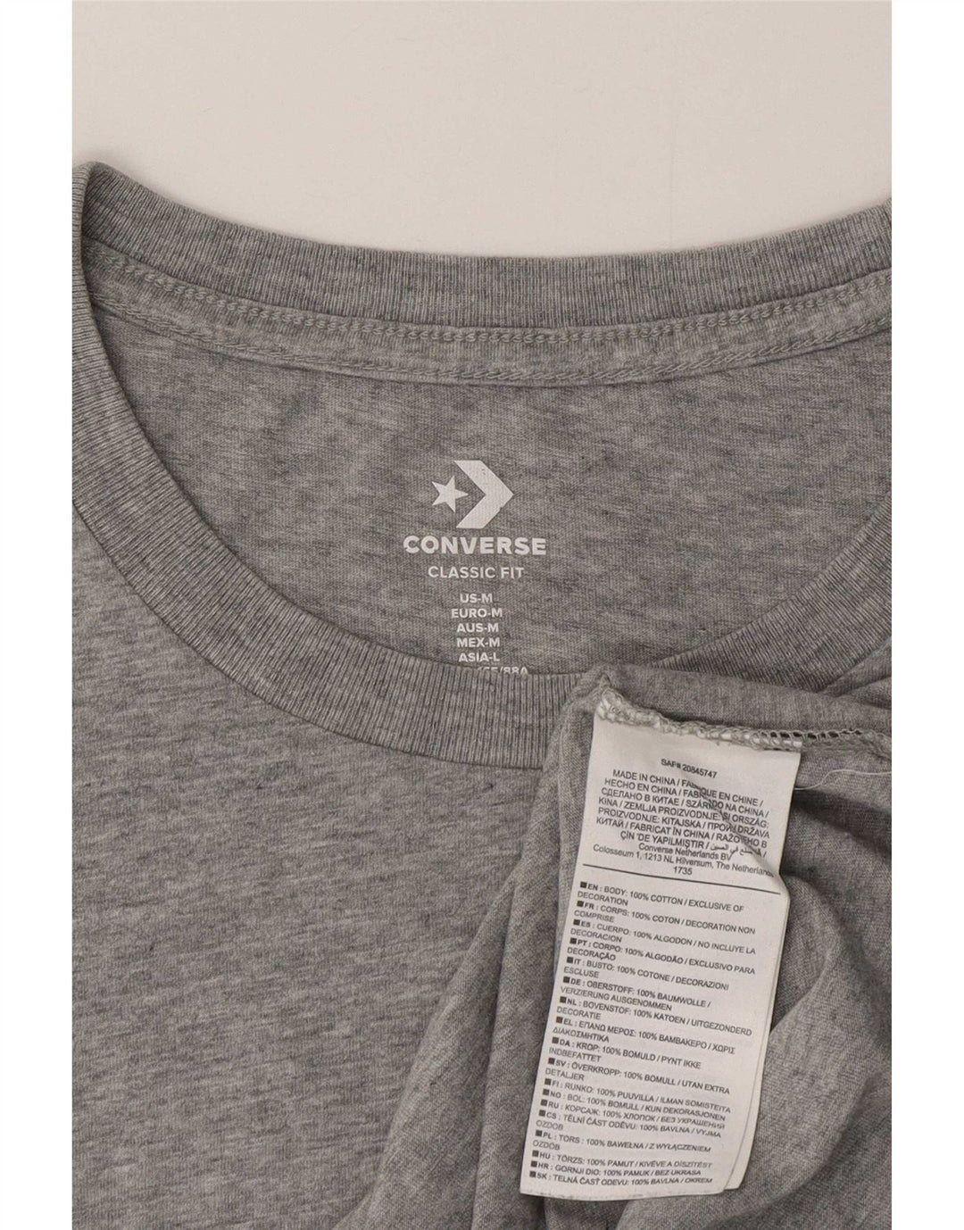 Converse Mujer Camiseta Top UK 12 Algodón Gris Medio