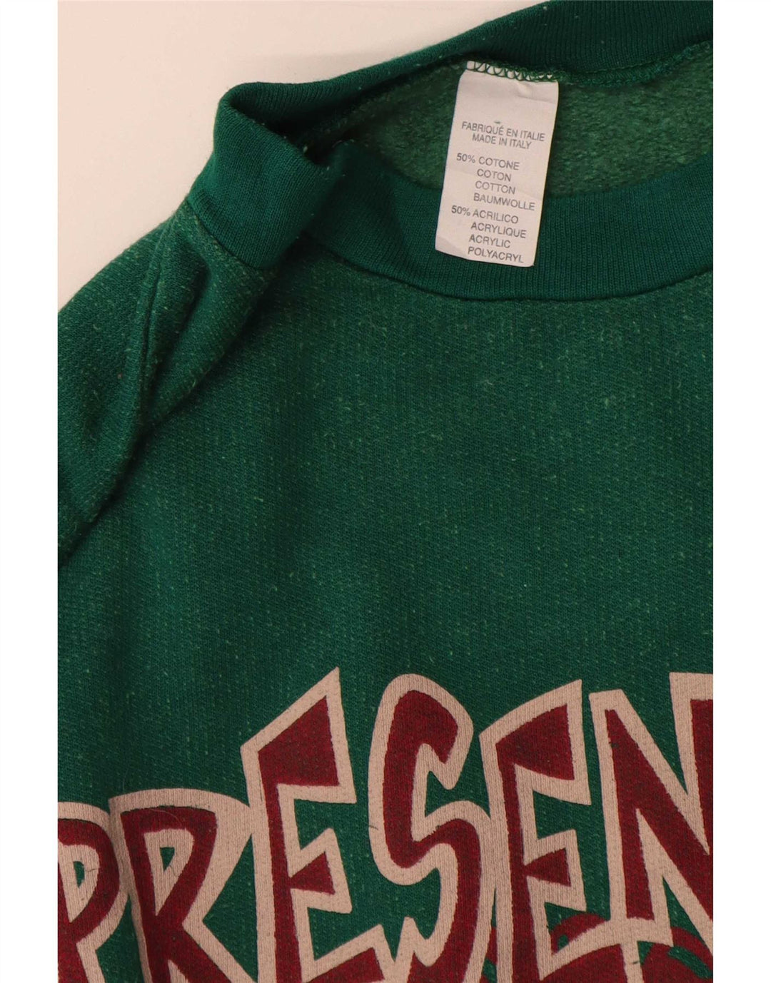 Vintage hombres sudadera gráfica jumper XL algodón verde