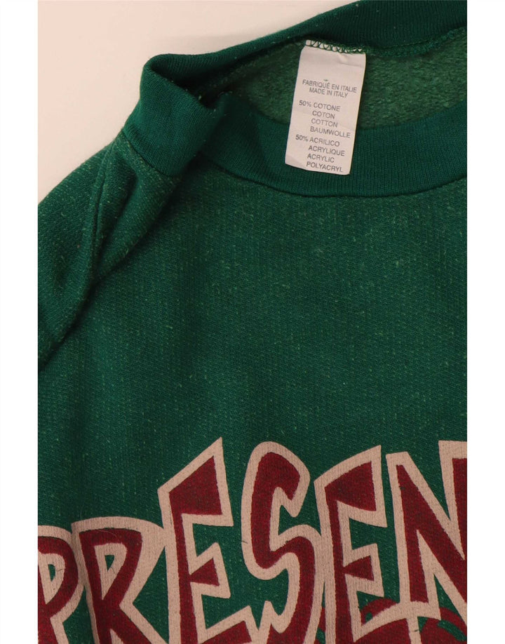 Vintage hombres sudadera gráfica jumper XL algodón verde