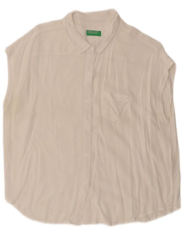 BENETTON Camisa sin mangas para mujer UK 46 Large Viscosa blanca