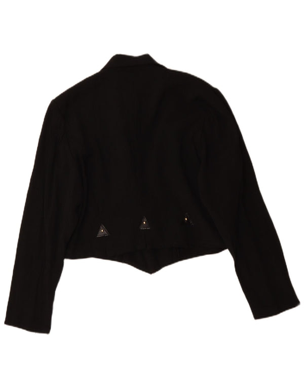 Vintage mujer crop doble pecho Blazer chaqueta Reino Unido 16 grande negro