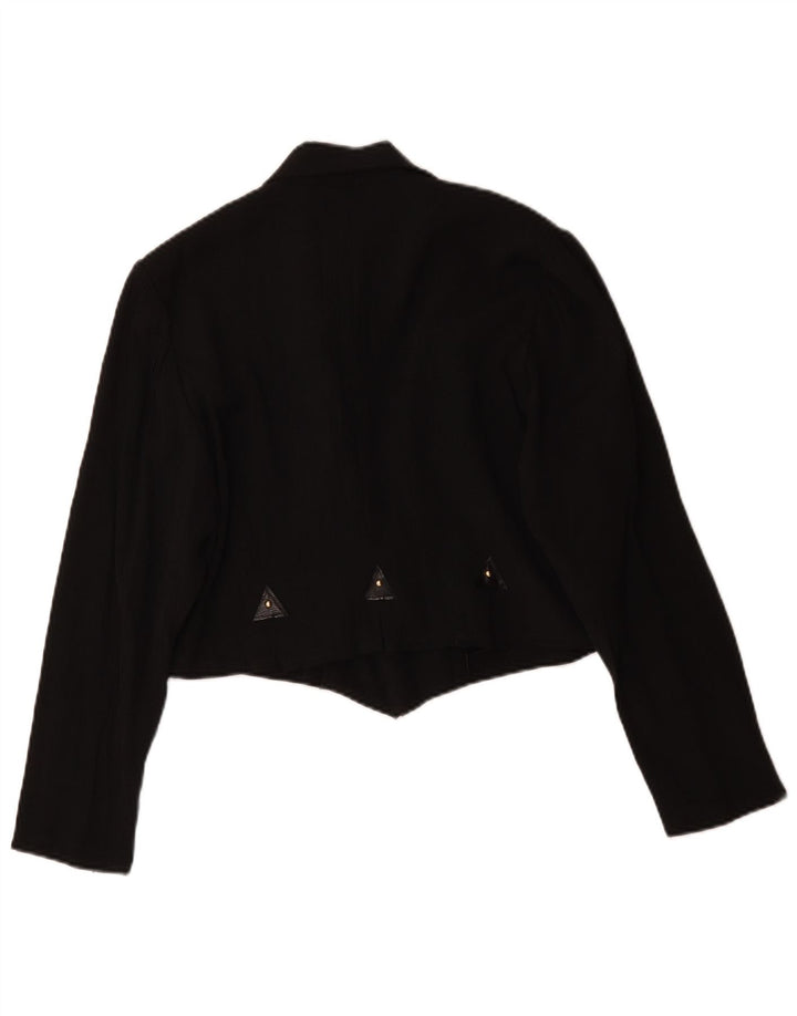 Vintage mujer crop doble pecho Blazer chaqueta Reino Unido 16 grande negro
