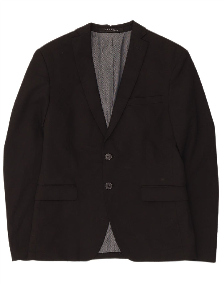 ZARA Chaqueta Blazer De 2 Botones Para Hombre UK 34 XS Viscosa Negra