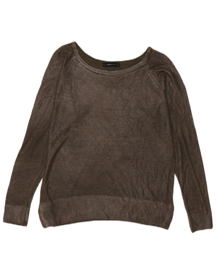 Zara Jersey con cuello barco para mujer, talla 44, color caqui mediano