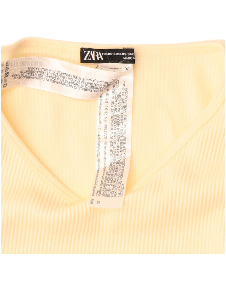 Zara Mujer Crop Top Manga Larga UK 4 XS Amarillo Poliamida