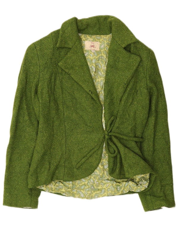 Vintage mujer frente corbata Blazer chaqueta IT 42 lana verde medio