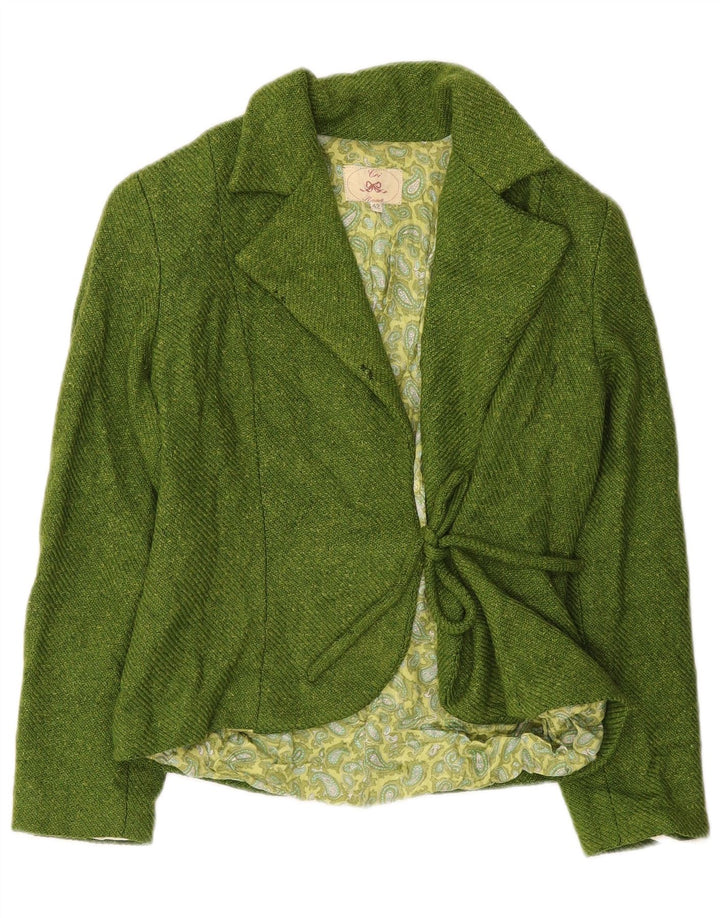 Vintage mujer frente corbata Blazer chaqueta IT 42 lana verde medio