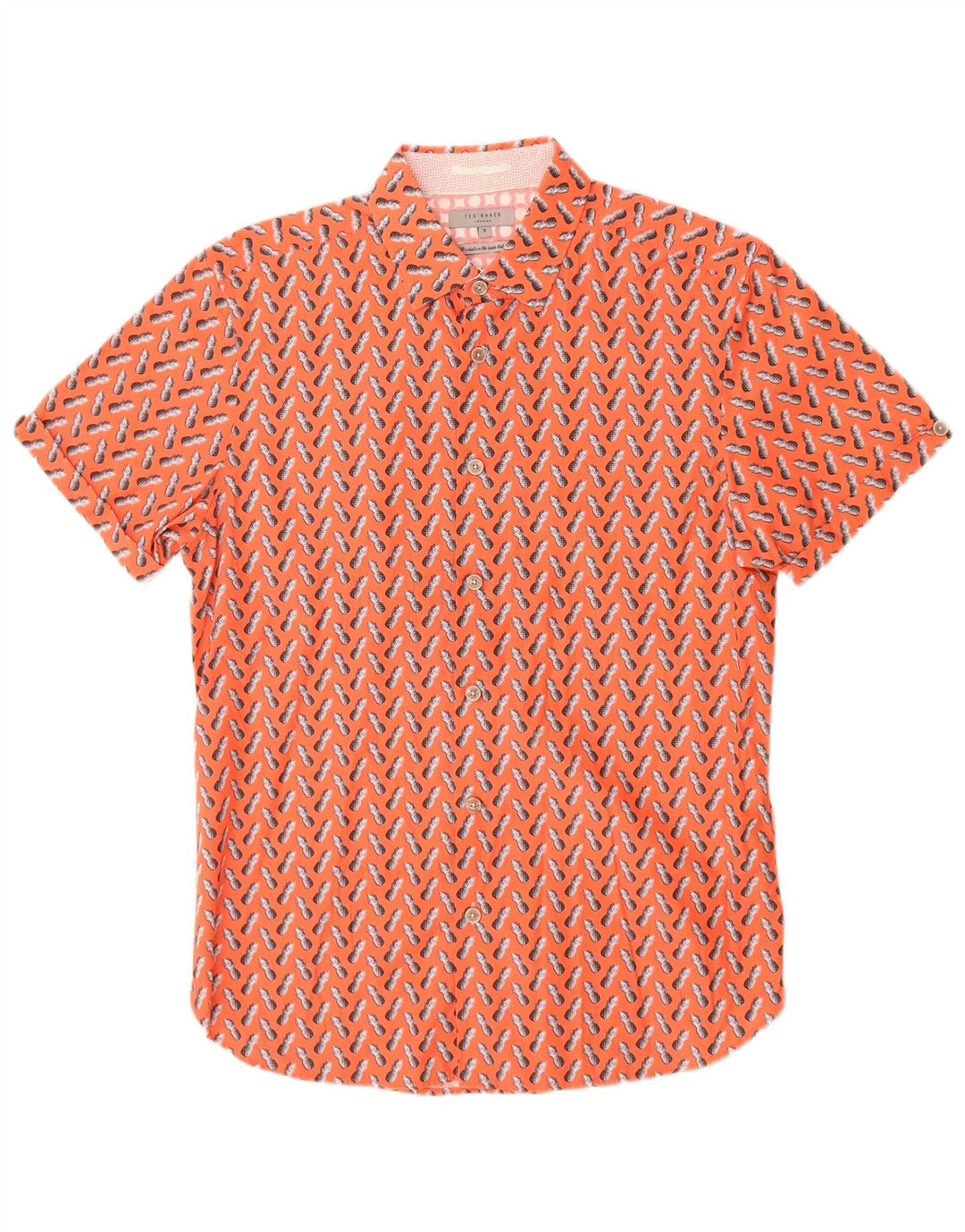 Ted Baker - Camisa de manga corta con estampado abstracto para hombre, talla 3, color naranja mediano