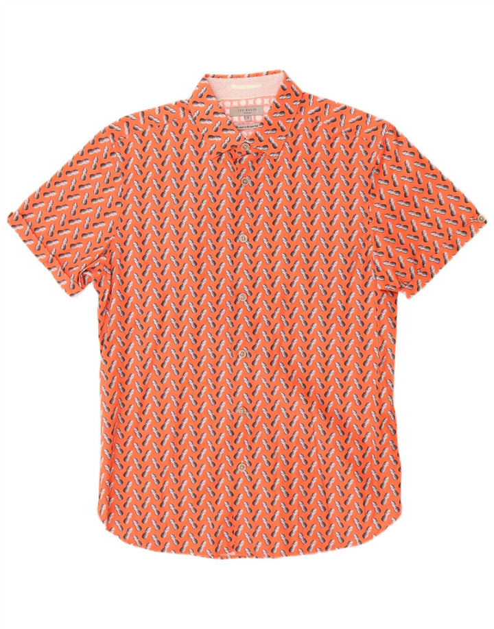 Ted Baker - Camisa de manga corta con estampado abstracto para hombre, talla 3, color naranja mediano
