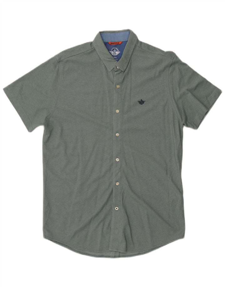 DOCKERS Camisa de manga corta de corte moderno para hombre de algodón verde medio