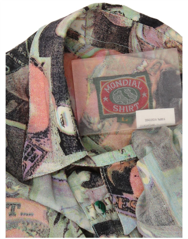 Vintage hombres patrón abstracto camisa de manga corta grande multicolor retro