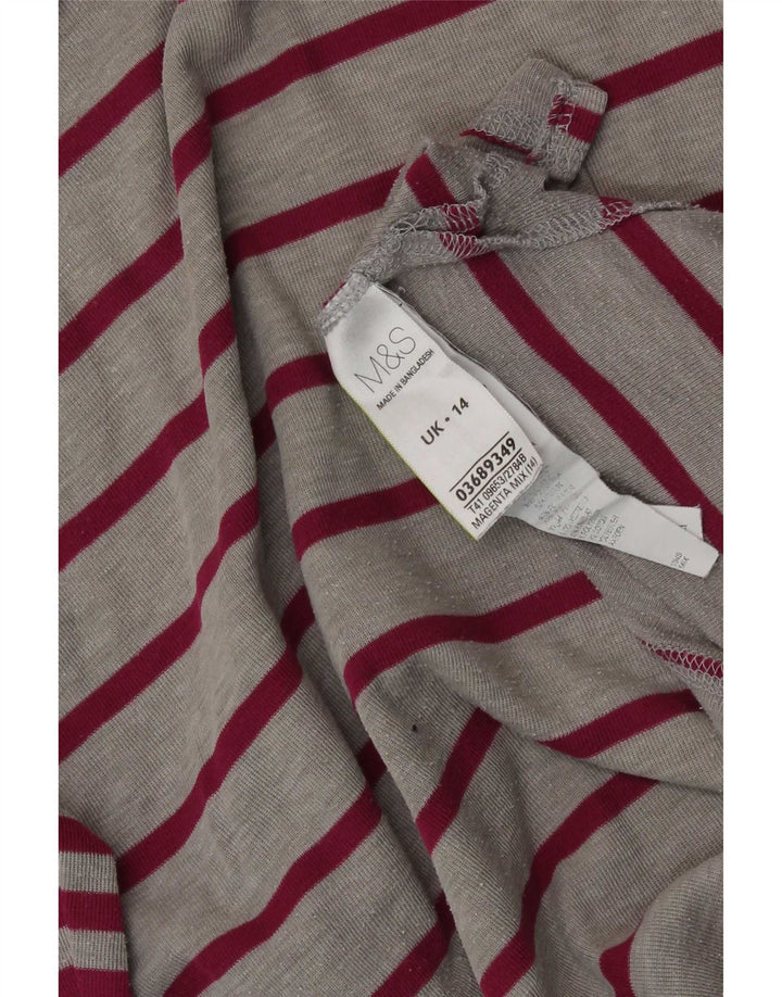 Marks & Spencer Camiseta para Mujer Top UK 44 Grande Gris Rayas Poliéster