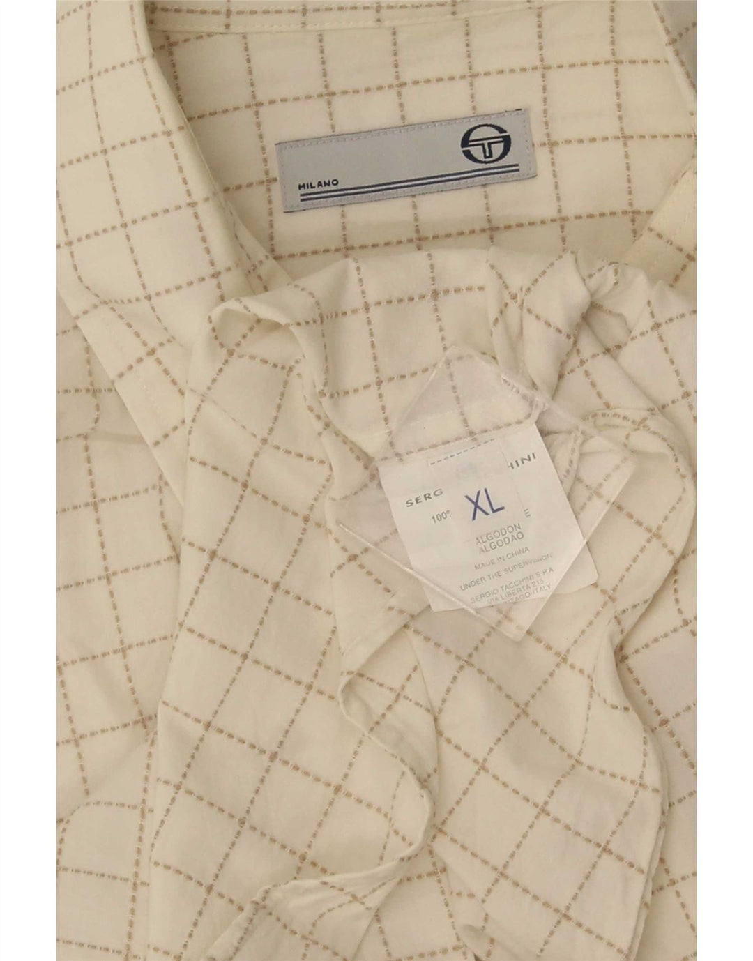 Sergio Tacchini Camisa Manga Corta Hombre XL Blanco Cuadros Algodón