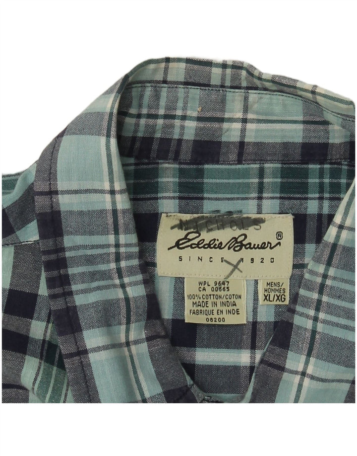 EDDIE BAUER Camisa de manga corta para hombre XL Algodón a cuadros azul