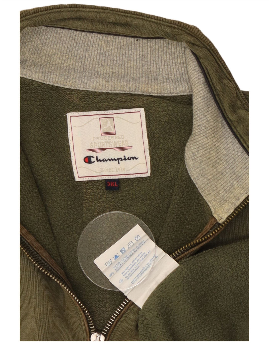 CHAMPION Sudadera con cuello y cremallera para hombre Jersey 3XL Algodón caqui