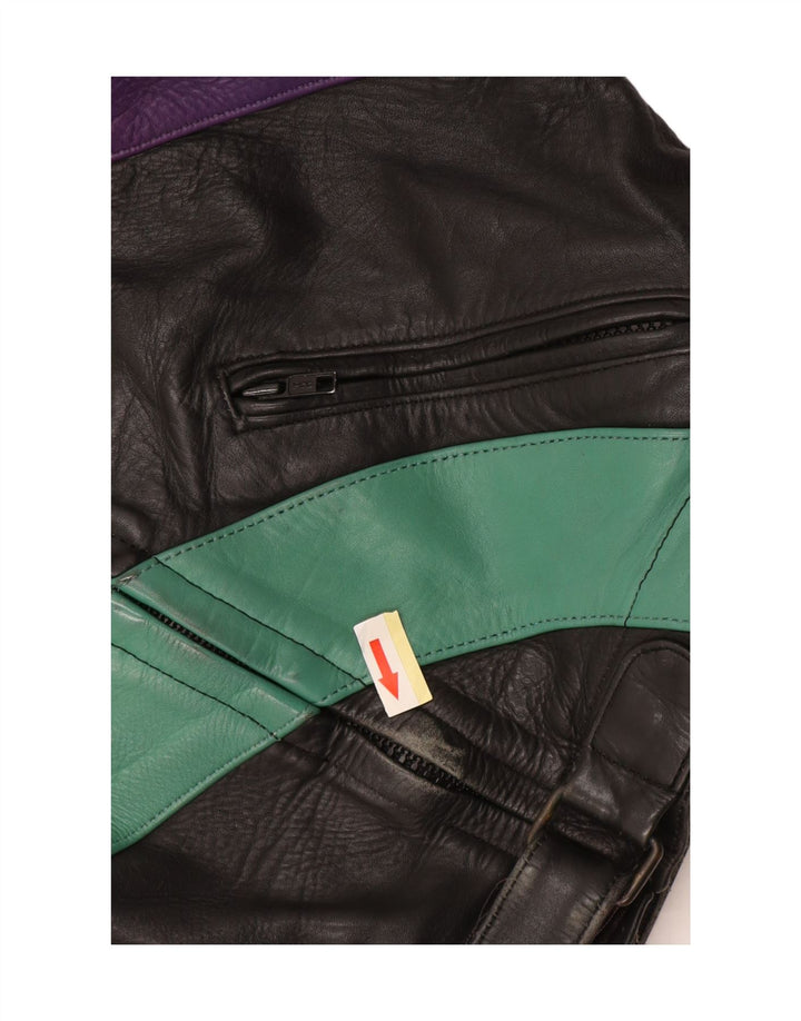 ROLEFF Chaqueta corta para mujer UK 40 Grande Negro Colorblock Cuero Moto