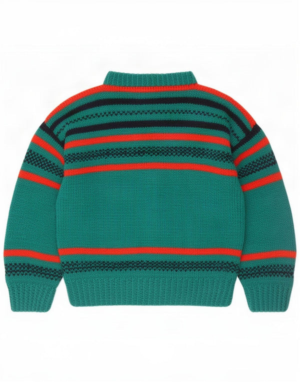 Vintage Boys Crew Neck Jumper Suéter 14-15 Años Verde Rayas