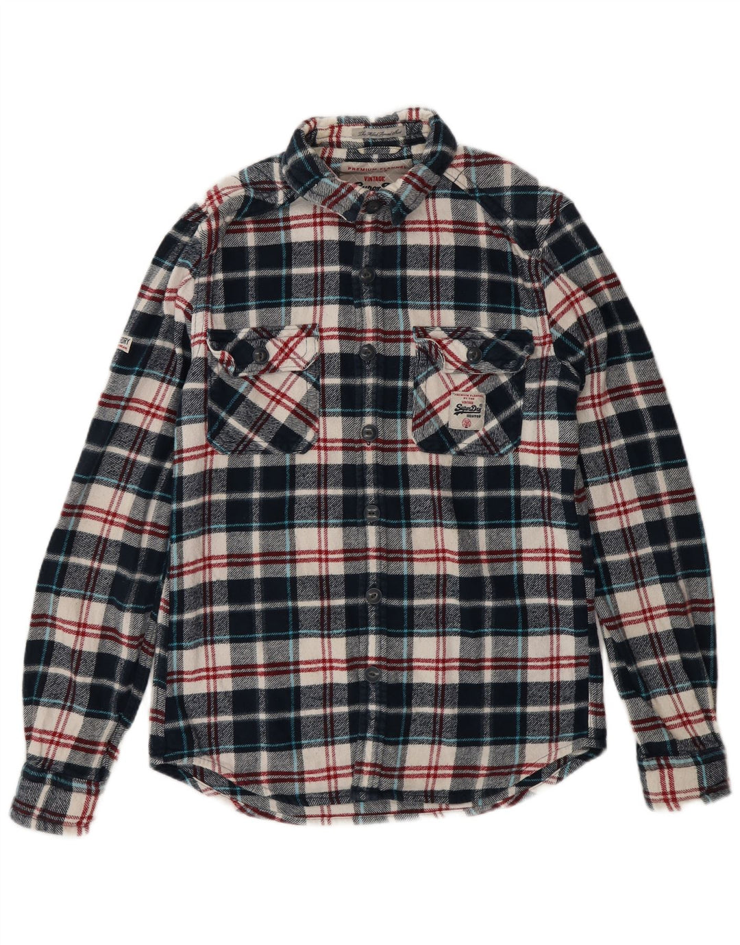 SUPERDRY Hombre Camisa De Franela Pequeña De Algodón A Cuadros Azul Marino