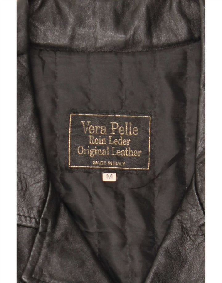 Vintage hombres cuero abrigo Reino Unido 38 cuero negro medio