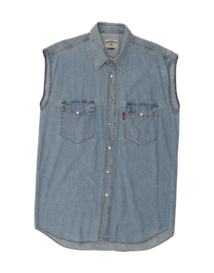 CARRERA Camisa Vaquera Sin Mangas Hombre Talla 43/44 XL Algodón Azul