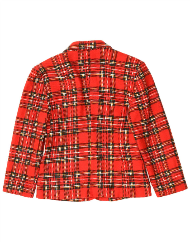 Vintage mujer 3 botones Blazer chaqueta Reino Unido 14 cheque rojo medio