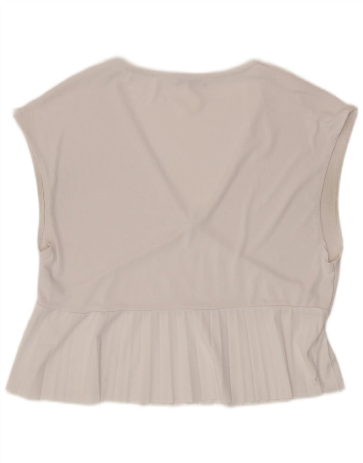 Zara Mujer Blusa Top UK 46 Grande Poliéster Blanco