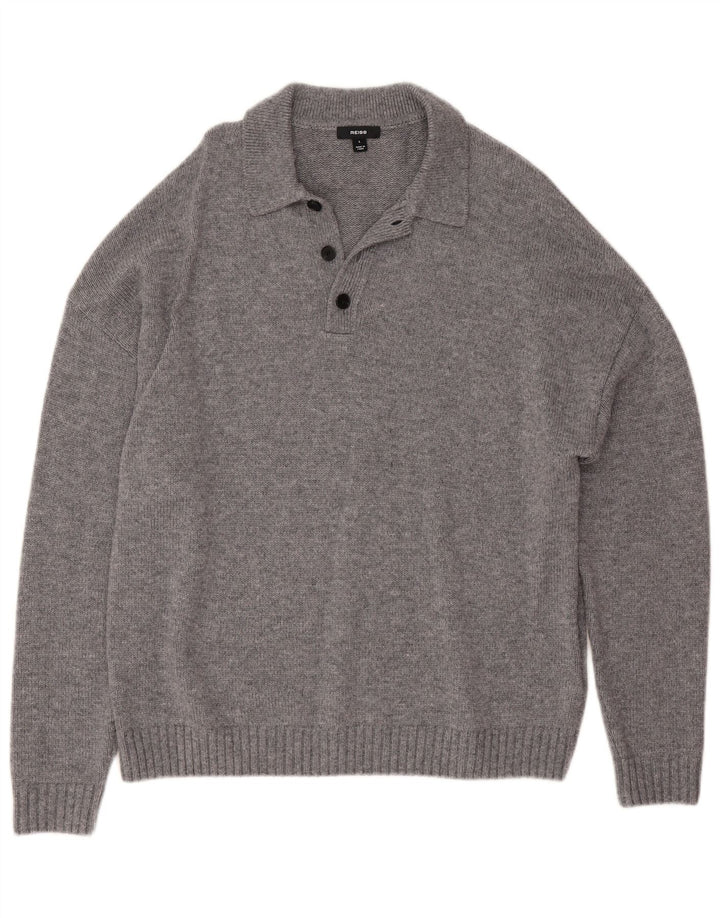 Jersey Reiss para hombre con cuello tipo polo de lana moteada gris grande