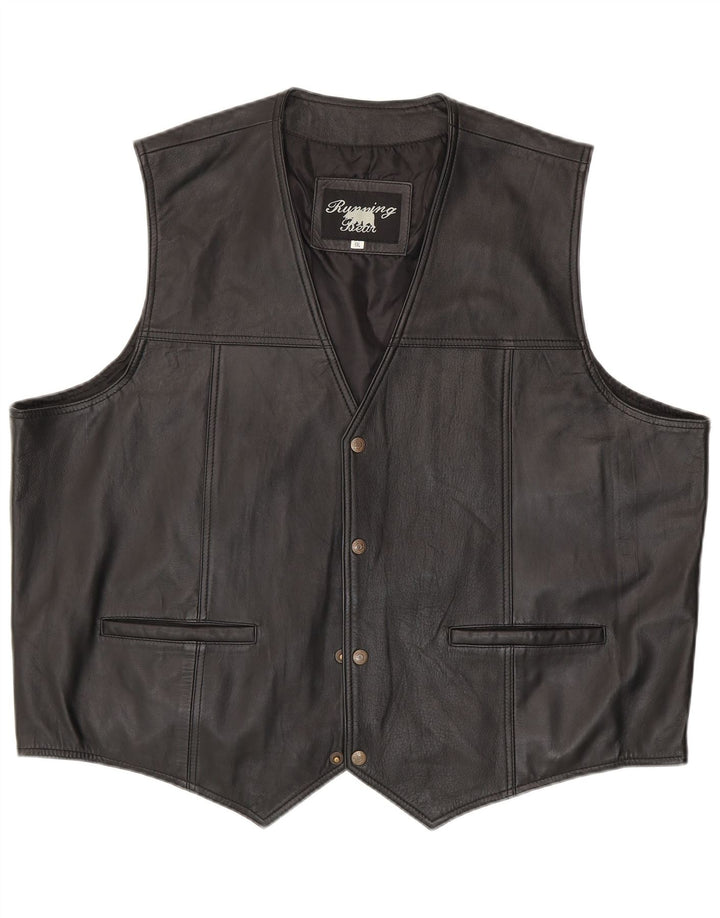 Running Bear Chaleco de cuero para hombre 6XL Negro