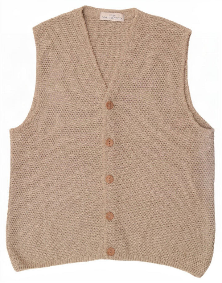 Marks & Spencer Suéter tipo cárdigan sin mangas St. Michael para hombre, color beige medio