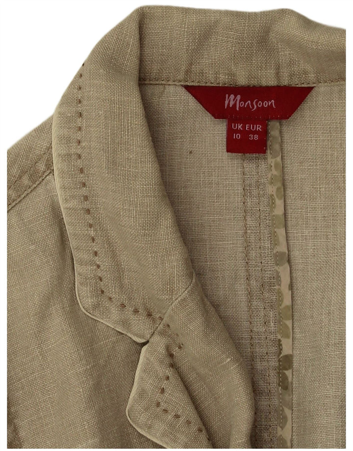 Monsoon Chaqueta tipo blazer de 2 botones para mujer UK 10 Small Beige Linen