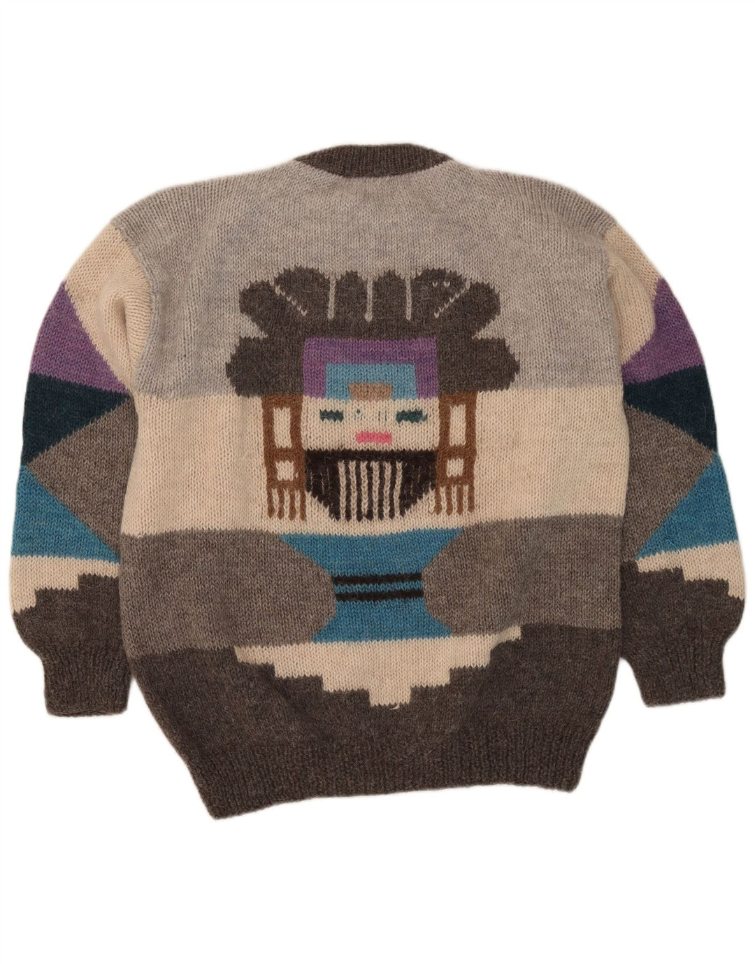 Vintage hombres gráfico cuello redondo jersey suéter grande gris geométrico