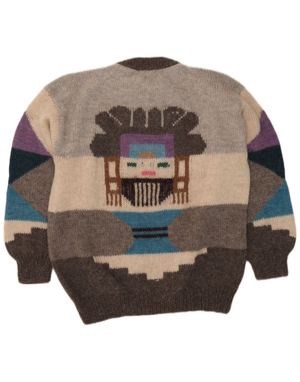 Vintage hombres gráfico cuello redondo jersey suéter grande gris geométrico
