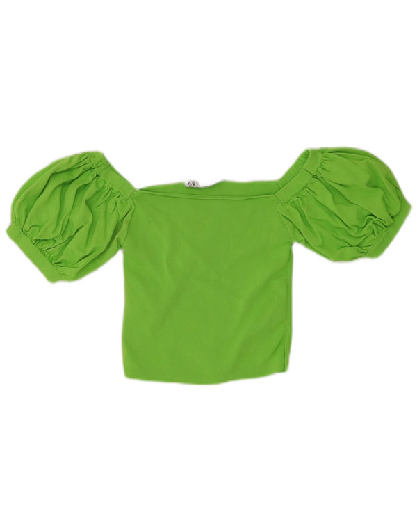 Zara Top corto con hombros descubiertos para mujer UK 42 Viscosa verde medio