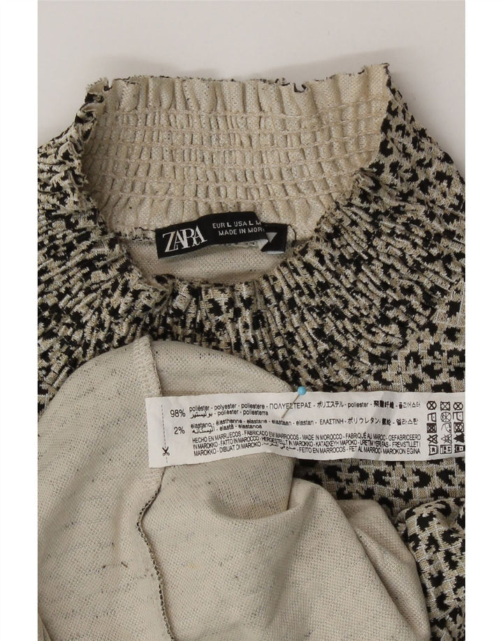 Zara Mujer Crop Blusa Top UK 40 Grande Gris Estampado Animal Poliéster