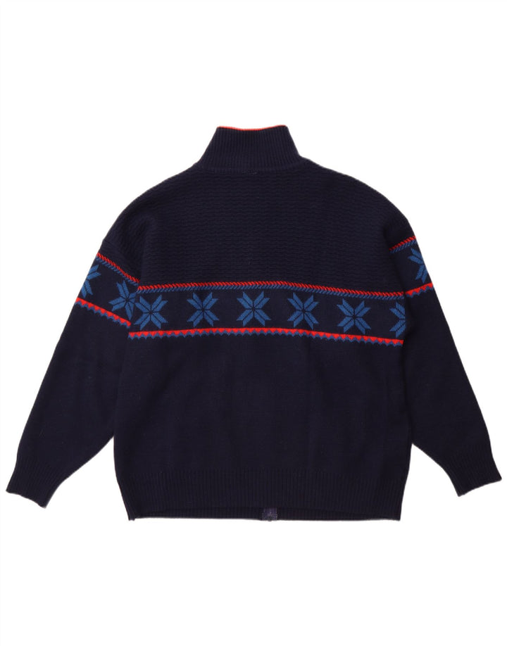 Vintage hombres Cardigan suéter grande azul marino Fair Isle