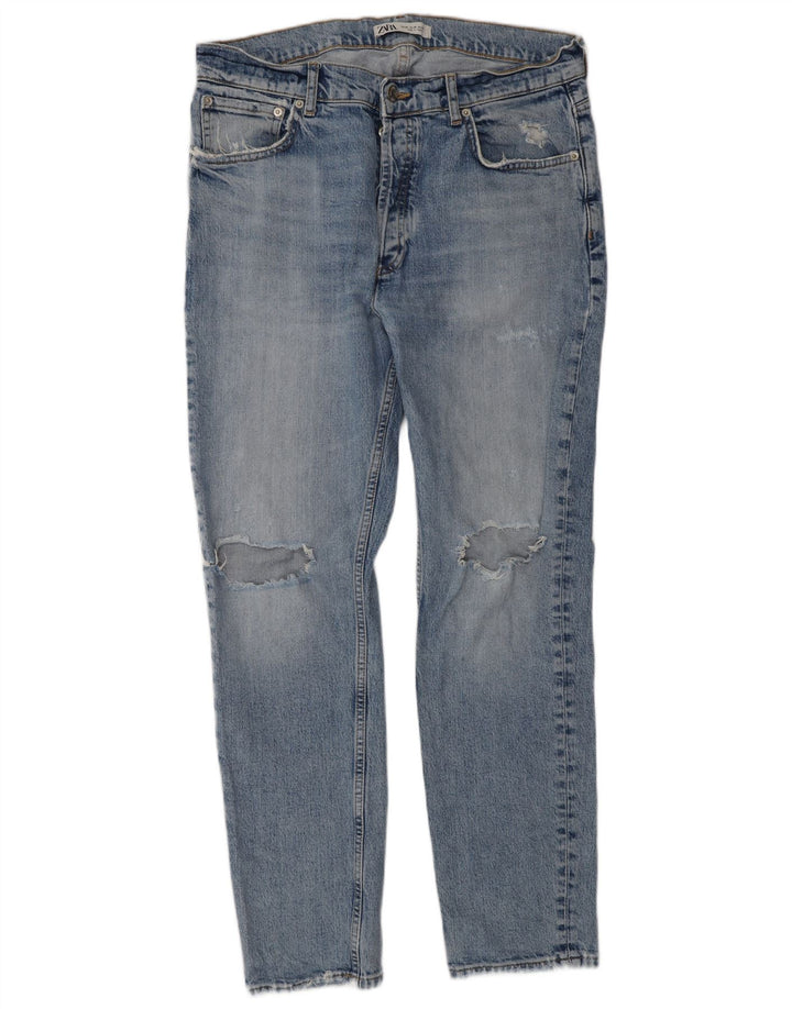 ZARA Hombre Vaqueros Slim Desgastados EU 46 XL W36 L30 Azul