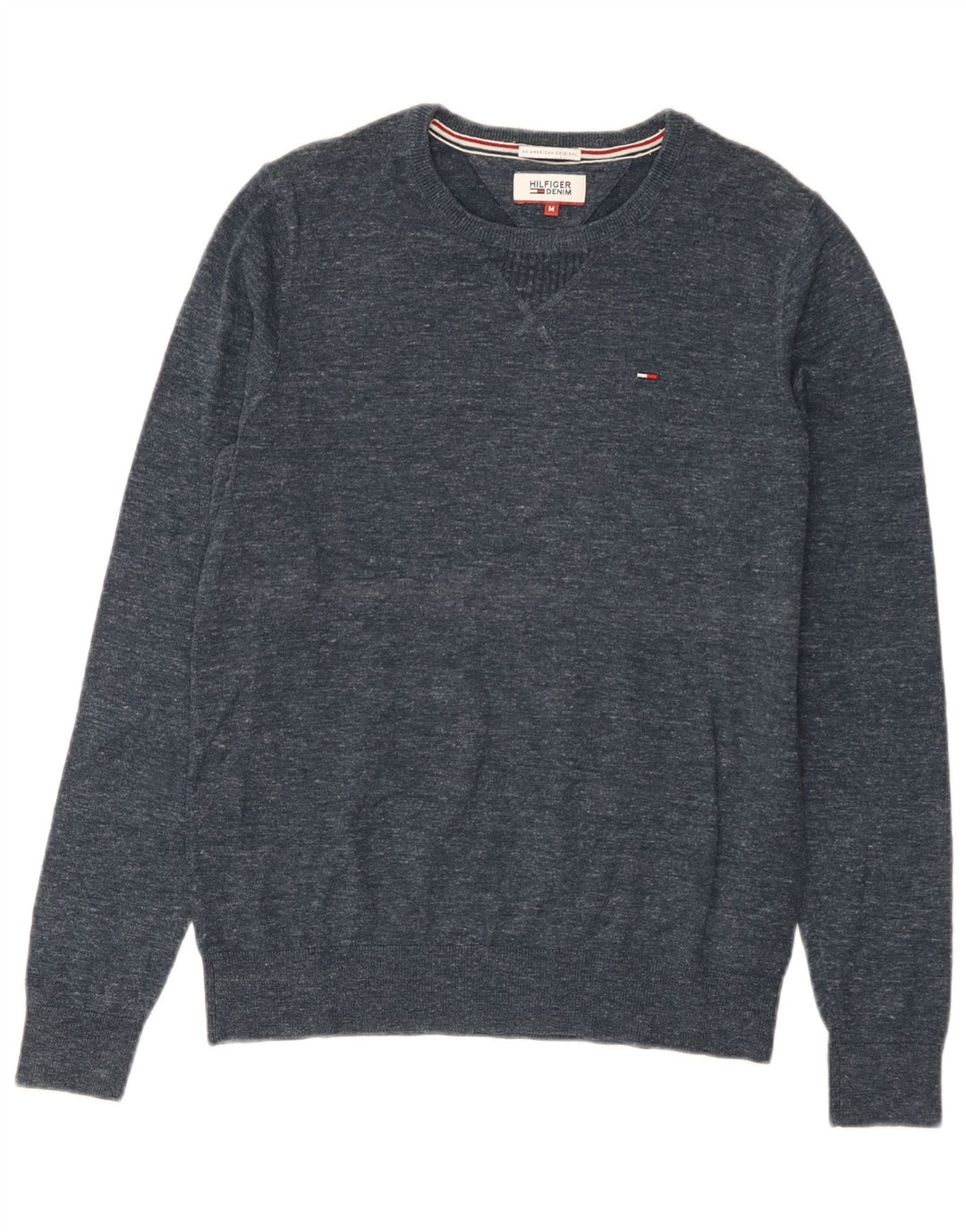 Tommy Hilfiger Jersey de cuello redondo para hombre, suéter medio azul marino moteado