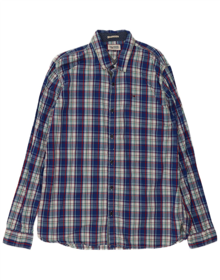 Tommy Hilfiger Camisa para hombre 2XL Algodón a cuadros azules